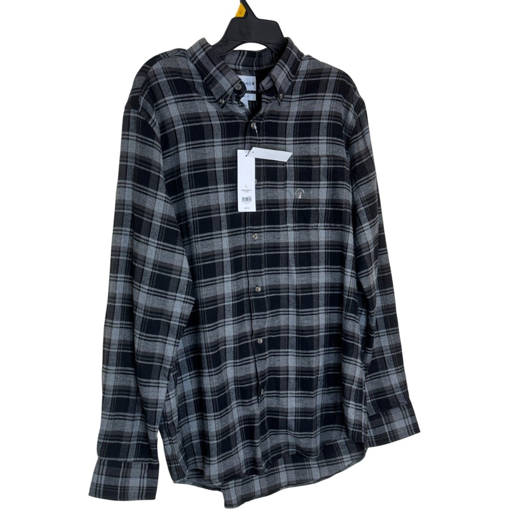 Saddlebred Classic Fit Plaid Flannel Shirt Womens Large Fog Grey Button Down NWT